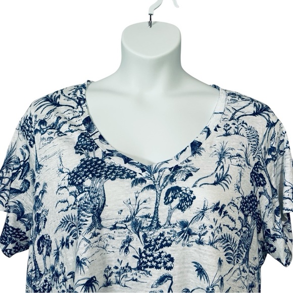 NEW, Nicole Miller New York, Linen T-Shirt - Plus Size 1X, White, Blue - Picture 3 of 8